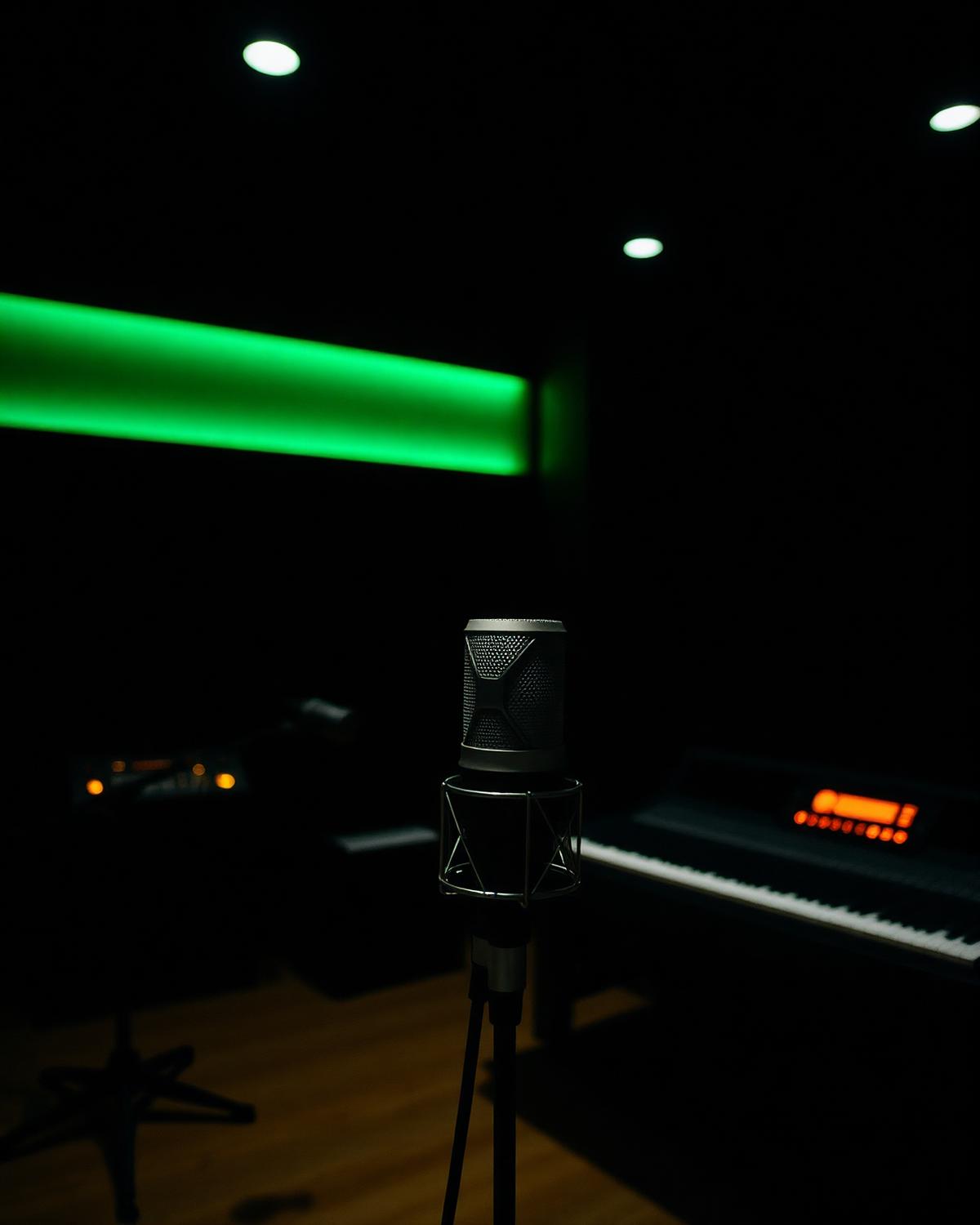 Recording studio detail — microphone and console